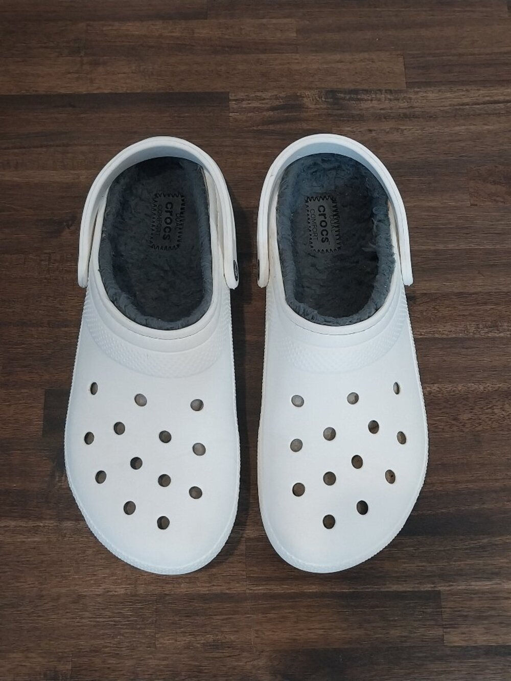 CROCS Solid White Clogs Men 12 Classic Fleece Lined Comfort Casual Slip On Shoes